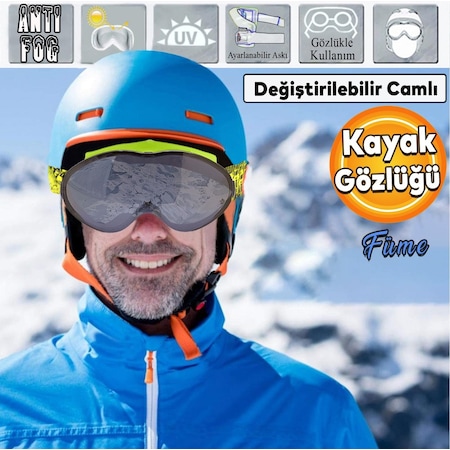 Kayak Gözlüğü Değiştirebilir Camlı Antifog Güneş Kar Gözlük Snowboard Glasses Füme