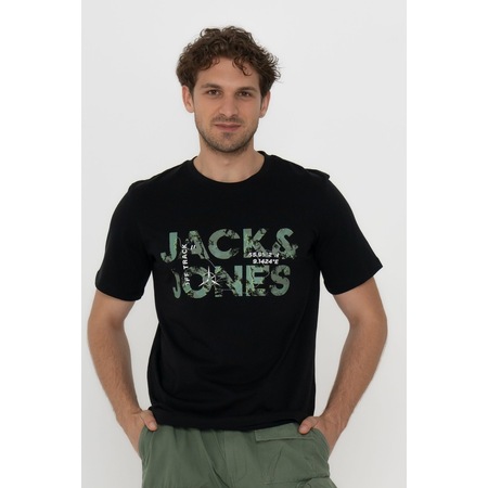 Jack & Jones 12215700 Techlogo Bisiklet Yaka Logolu Erkek Tişört Siyah