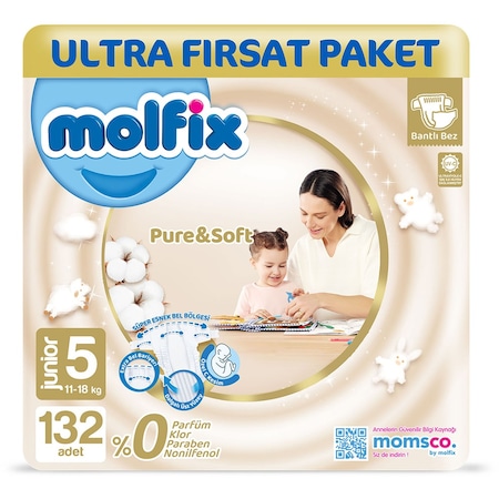 Molfix Pure & Soft Bebek Bezi 5 Beden Junior 132 Adet