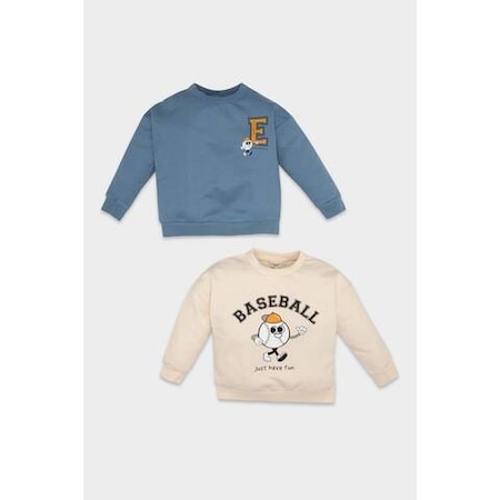 Defacto Erkek Bebek Bisiklet Yaka Spor Baskılı İçi Yumuşak Tüylü İnce 2li Sweatshirt D4597a524aube88