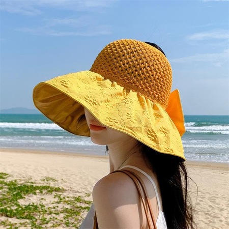 Katlanabilir Fiyonk Çantalı Geniş Siperli Örme Vizör Şapka Sarı