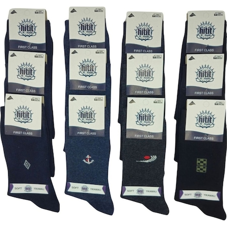 Hitit Socks Erkek Mevsimlik Çorap Desenli Soket Çorap 12'li