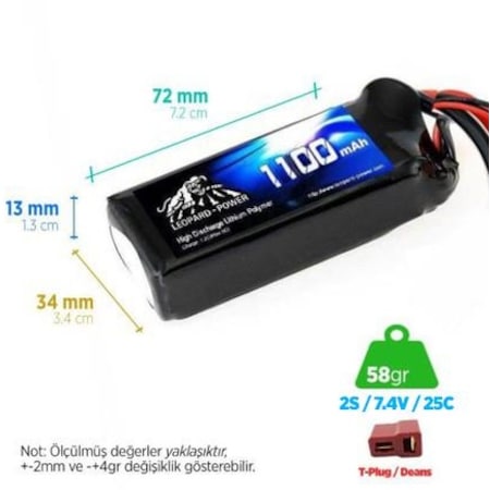 Leopard Power 1100 Mah 7,4v 2s 25c Lipo Batarya