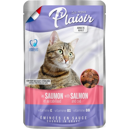 Plaisir Somonlu ve Morina Balıklı Pouch Yetişkin Kedi Yaş Maması 100 G