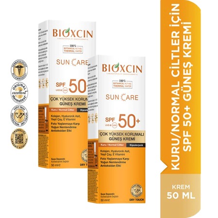 Bioxcin Sun Care SPF 50+ Kuru ve Normal Ciltler İçin Yüksek Korumalı Güneş Kremi 2 x 50 ML