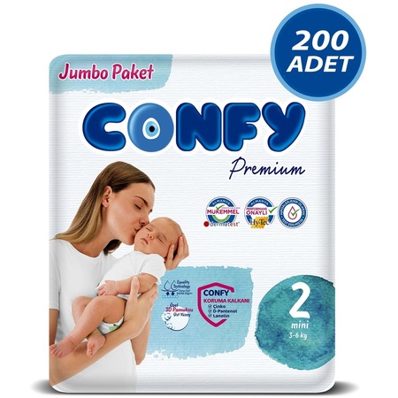 Confy Premium Bebek Bezi 2 Numara Mini 3 - 6 Kg 200 Adet