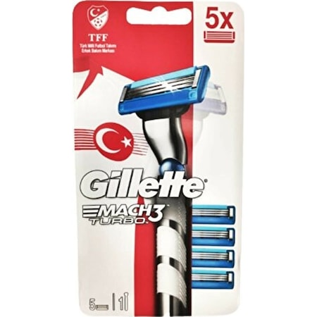 Gillette Mach3 Turbo Milli Takım Tıraş Makinesi + Yedek Başlık 5'li