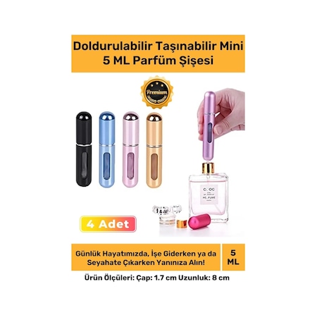 Özel Parfüm Şişesinden Doldurulabilir Taşınabilir Çanta İçi Mini Cep Parfüm Şişesi 5 Ml X 4 Adet