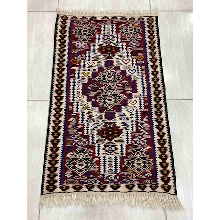 El Dokuma Kilim 65x115 Kırmızı %100 Yün Küçük Kilim !