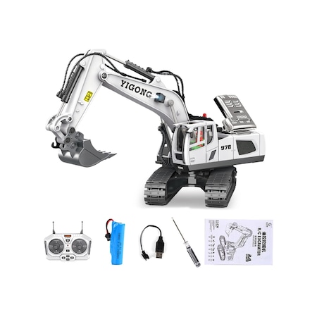 Bc1043 11 Kanal 2.4g Rc Excavator 1/20 Ölçekli Uzaktan Kumanda Exkavator Metal İnşaat Aracı Traktör Oyuncakları Erkek Ve Kızlar İçin - Sarı / Gri 001