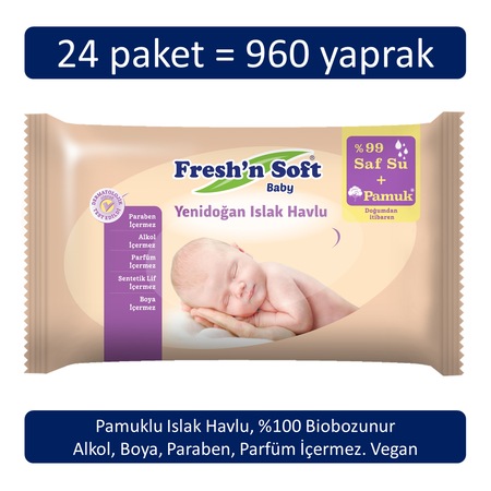 Fresh'n Soft Yenidoğan Islak Havlu 24 x 40'lı