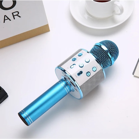 Ws-858l Led Işıklı Bluetooth Hoparlörlü Karaoke Mikrofon Mavi