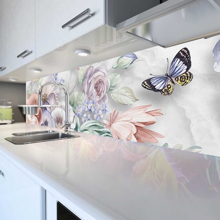 Mutfak Tezgah Arası Folyo Fayans Kaplama Folyosu 3D Çiçek