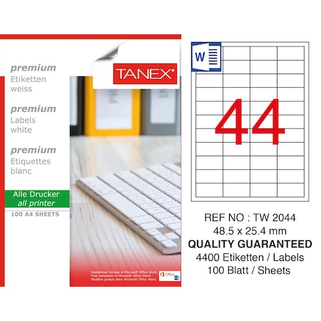 Tanex Tw-2044 Laser Etiket 100'lü Paket