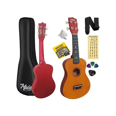 Midex Ukx-901yl Turuncu Soprano Ukulele Askı Çanta Metod Pena