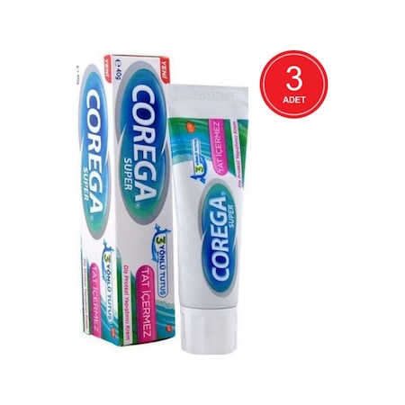 Corega Super Tat İçermez Diş Protezi Yapıştırıcı Krem 40 G x 3 Paket