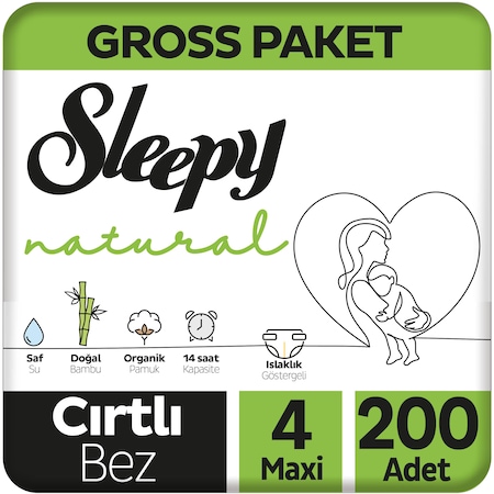 Sleepy Natural Gross Paket Bebek Bezi 4 Numara Maxi 200 Adet