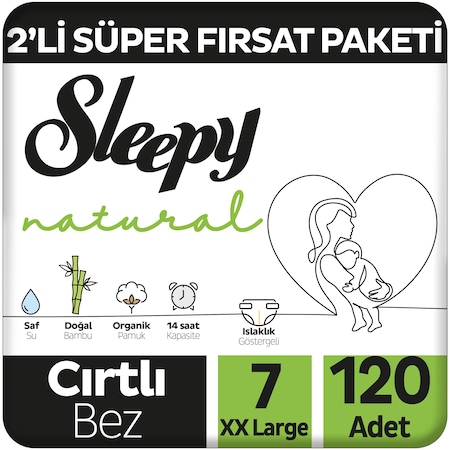Natural 2'li Süper Fırsat Paketi Bebek Bezi 7 Numara 120 Adet