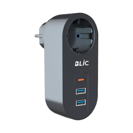 Blic FTR-07 2xUSB 1xTypeC Termal Akım Korumalı Isıya Dayanıklı Tekli Priz