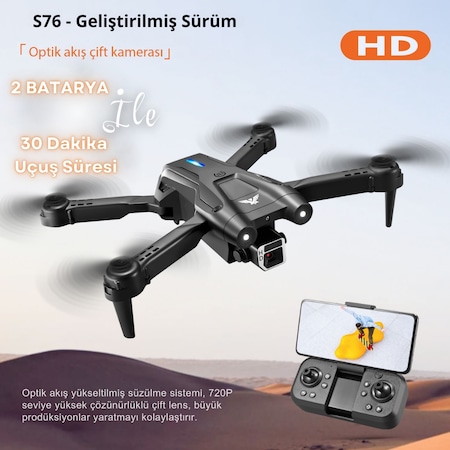 Piha S76 Drone Fırçasız Motor 2 Batarya ile 30 Dakika Uçuş Süresi Hd 720p Çift Kameralı Taşıma Çantalı