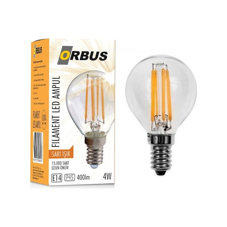 Orbus PC45 4W E14 Duy 400LM Sarı Işık Şeffaf Cam Filament Led Ampul