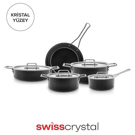 Karaca Swiss Crystal Mastermaid 9 Parça Tencere Seti Shiny Black