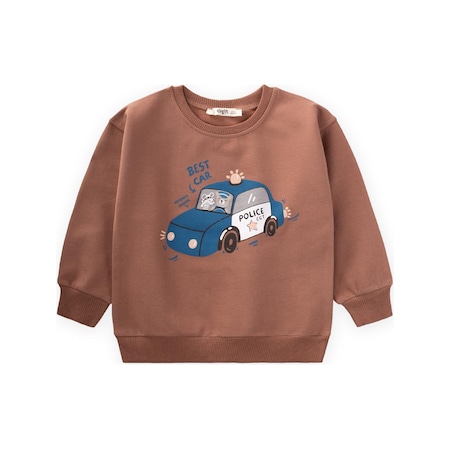 Police Baskılı Sweatshirt 1-7 Yaş Açık Kahve Kahverengi