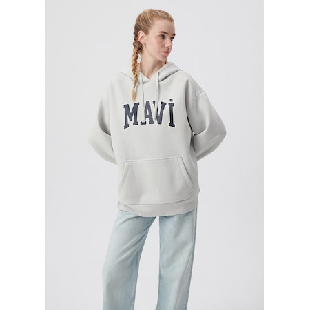 Mavi - Mavi Logo Baskılı Kapüşonlu Gri Sweatshirt 1600361-34322