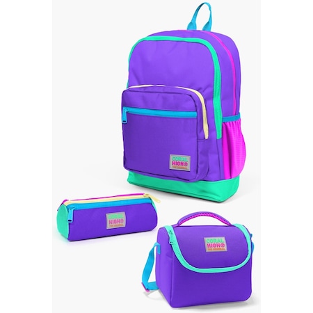 Coral High Kids Mor Renk Detaylı 3 Lü Okul Çanta Seti Set0123734