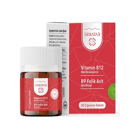 Erbatab Vitamin B12 Folik Asit B9 Takviye Edici Gıda 30 Çiğneme Tablet