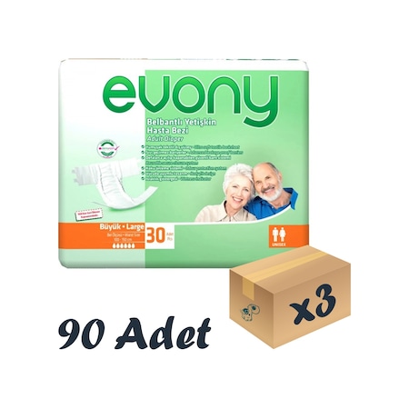 Evony Bel Bantlı Yetişkin Hasta Bezi L 30'Lu 3 Paket 90 Adet