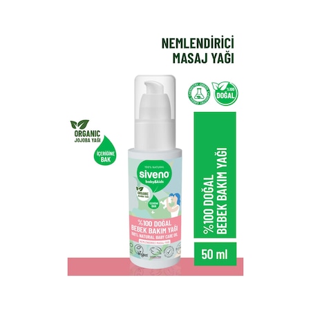 Siveno %100 Doğal Bebek Yağı Organik Jojoba Bakım Masaj Yağı Parafinsiz Bitkisel Vegan 50 ML