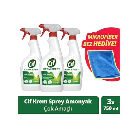 Cif Krem Sprey Amonyaklı 3 x 750 ML + Mikrofiber Bez