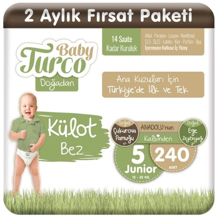 Baby Turco Doğadan Külot Bez 5 Numara Junior 2 Aylık Fırsat Paketi 240 Adet