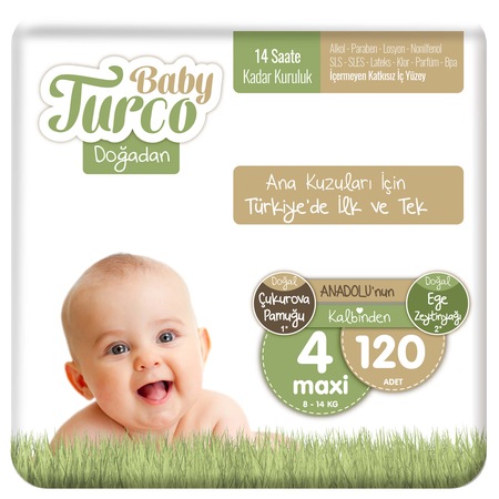 Baby Turco Doğadan Bebek Bezi 4 Numara Maxi 120 Adet
