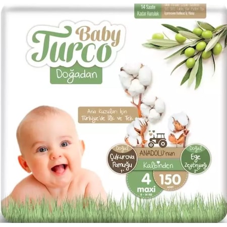Baby Turco Doğadan Bebek Bezi 4 Numara Maxi 150 Adet