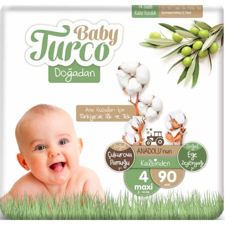 Baby Turco Doğadan Bebek Bezi 4 Numara Maxi 90 Adet