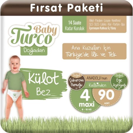 Baby Turco Doğadan Külot Bez 4 Numara Maxi Fırsat Paketi 90 Adet