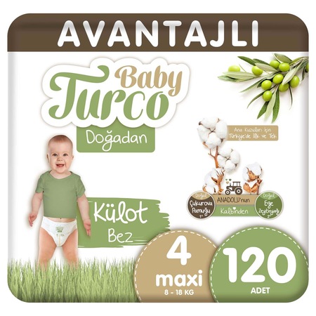 Baby Turco Doğadan Külot Bez 4 Numara Maxi Avantajlı 120 Adet