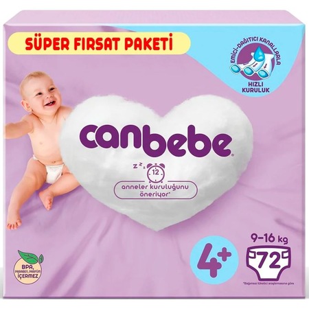 Canbebe Bebek Bezi 4+ Numara Maxi Plus Süper Fırsat Paketi 72 Adet
