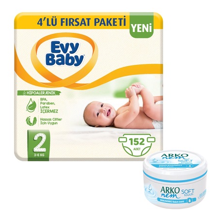 evy baby bebek bezi 2 numara mini 4 lu firsat paketi 152 adet arko soft touch krem fiyatlari ve ozellikleri