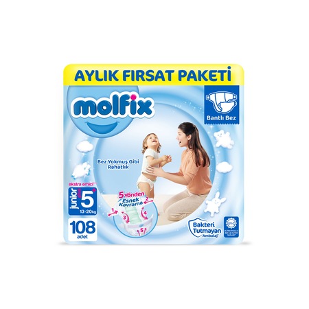 Molfix Bebek Bezi 5+ Numara Junior Plus Aylık Fırsat Paketi 108 Adet