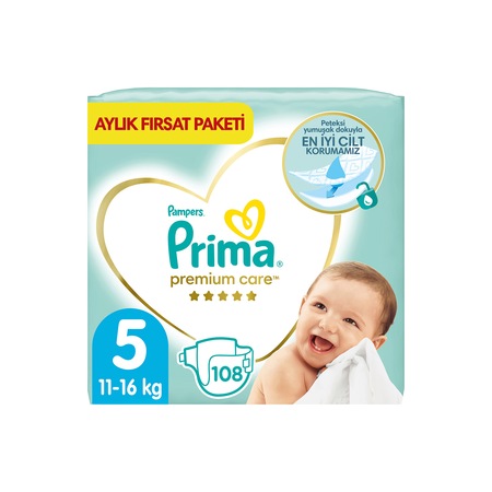Prima Bebek Bezi Premium Care 5 Beden Aylık Fırsat Paketi 108 Adet