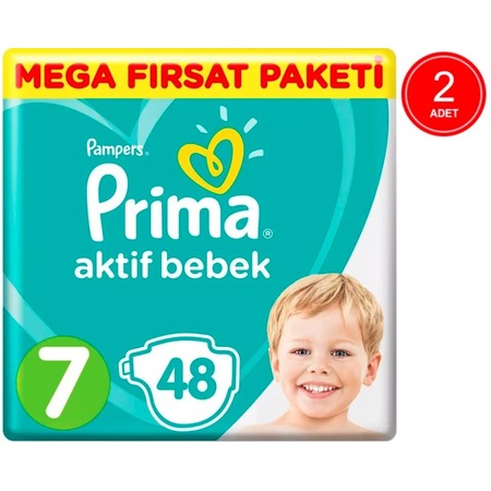 Prima Pampers Aktif Bebek Süper Fırsat Paketi Bebek Bezi 15+ KG 7 Beden 2 x 48 Adet