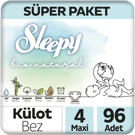 Sleepy Bio Natural Külot Bez 4 Numara Maxi Süper Paket 96 Adet