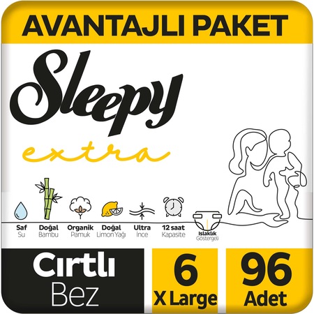 Sleepy Extra Günlük Aktivite Bebek Bezi 6 Numara XLarge Avantajlı Paket 96 Adet