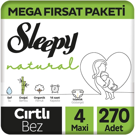 Sleepy Natural Bebek Bezi 4 Numara Maxi Mega Fırsat Paketi 270 Adet