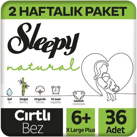 Sleepy Natural Bebek Bezi 6+ Numara XLarge Plus 2 Haftalık Paket 36 Adet