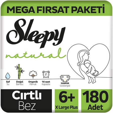 Sleepy Natural Bebek Bezi 6+ Numara Xlarge Plus Mega Fırsat Paketi 180 Adet