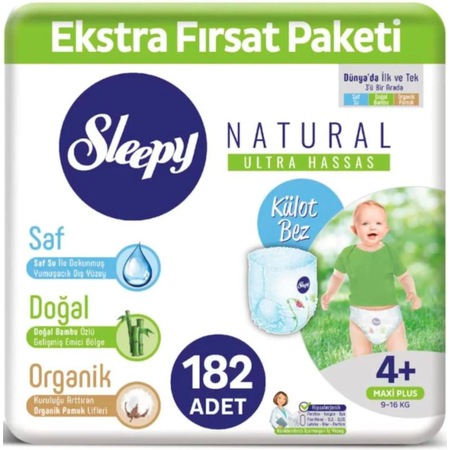 Sleepy Natural Külot Bez 4+ Numara Maxi Plus Ekstra Fırsat Paketi 182 Adet